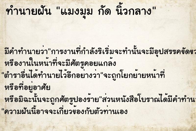 ทำนายฝันแมงมุมกัดนิ้วกลาง ทำนายฝันทำนายฝันแมงมุมกัดนิ้วกลาง